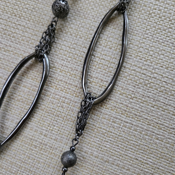 Necklace Green Stone in Silver tone Setting Chain Beads Long 38" - Picture 4 of 12